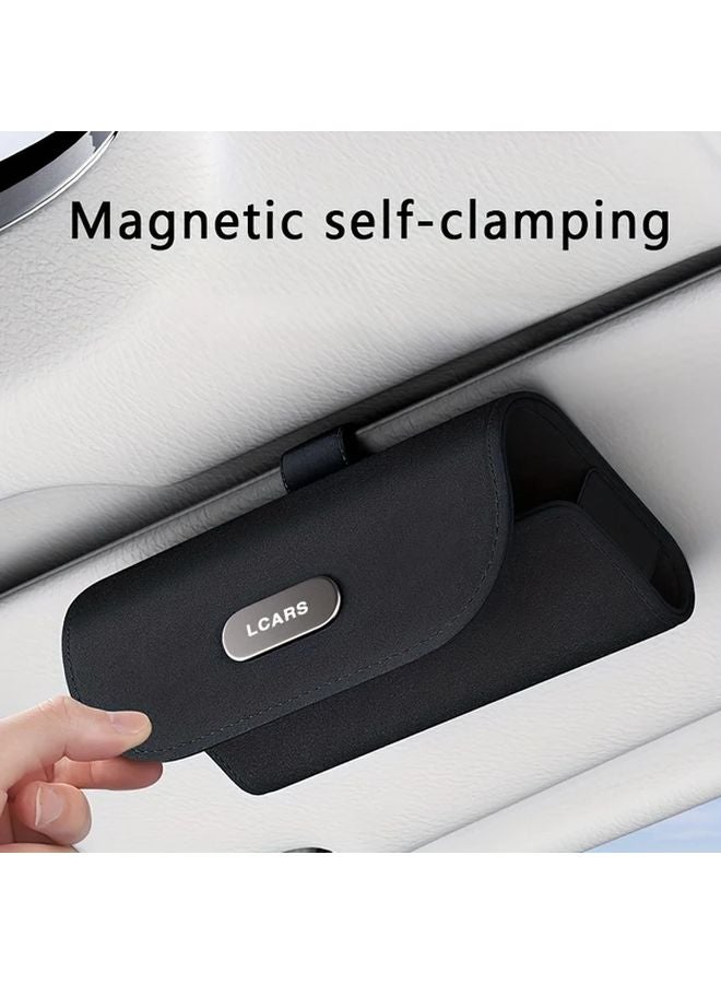 Beige Car Sun Visor Glasses Case Holder Storage Box With Magnetic Closure Universal Fit - Image 4